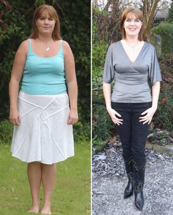 Woman before and after kefir diet to lose weight